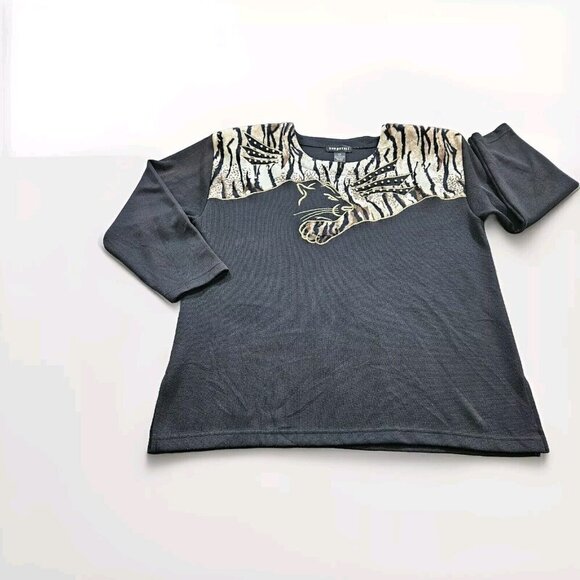 Nonpareil Top Womens L Leopard Animal Design 3/4 Sleeves Pullover Vintage 1980s - Picture 8 of 13